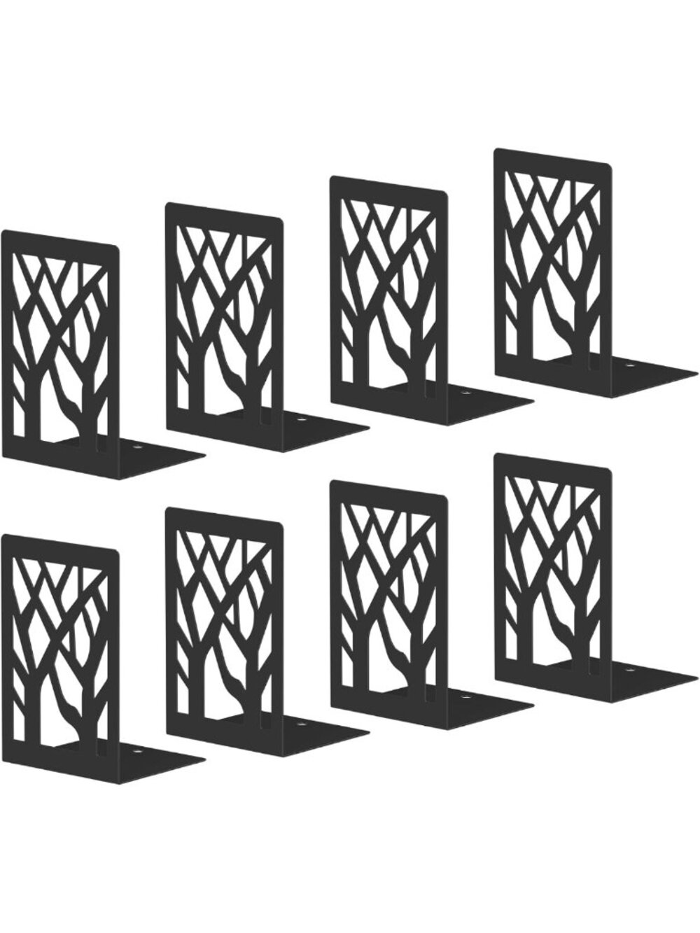 Modern Metal Tree Design Bookends - 8 Piece Decorative Shelf Organizer for Home